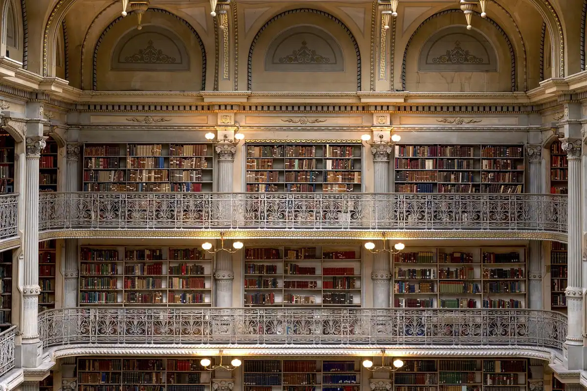 Bărbat în vârstă care citește un document într-o bibliotecă primitoare, printre rafturi cu cărți